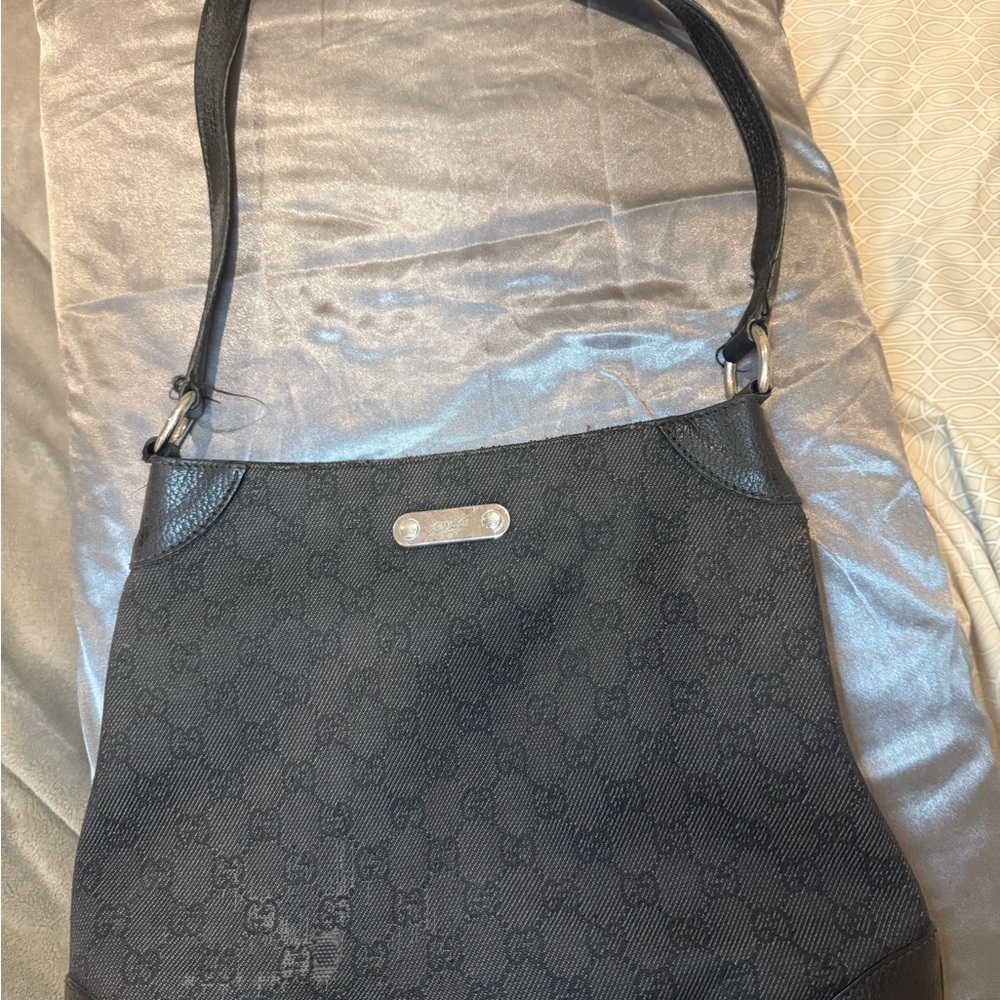 Gucci Denim Black and Silver Shoulder Bag